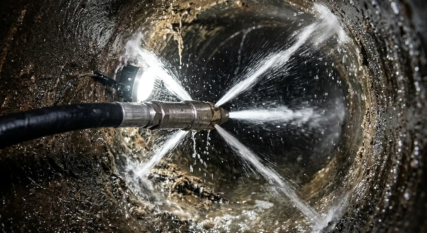 High-pressure hydro jetting nozzle cleaning sewer pipe for Trenchless Sewer Repair in Poland